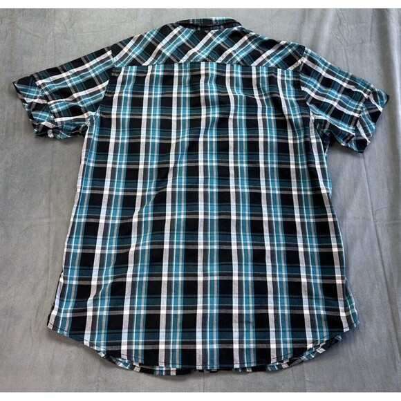 Helix Short Sleeve Button Up Shirt Black White Teal Plaid Mens Size XXL Colorful - Picture 5 of 7